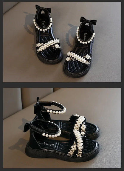 Children's Sandals Summer Girls Princess Causal Bowtie Roman Sandals Fashion Sweet Kid Party Non-slip Open-toe Sandals Hook Loop