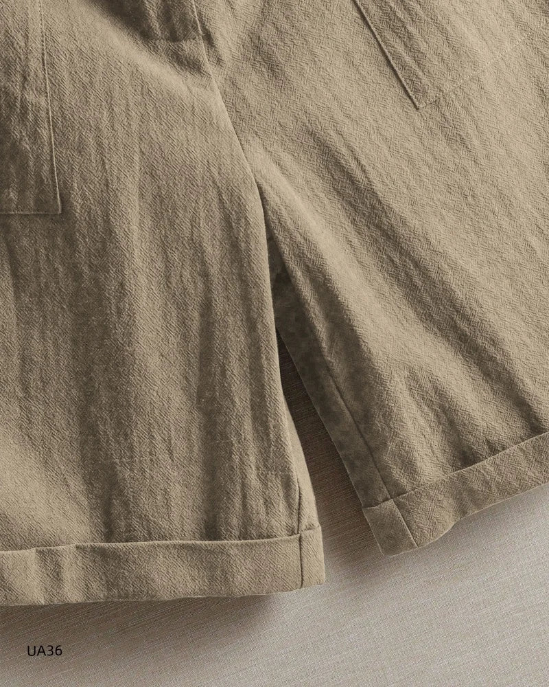 Women's High Waist Cotton Linen Blend Shorts  Elastic Waist with Pockets Summer Casual Loose Wide Leg Rolled Hem Female Pants