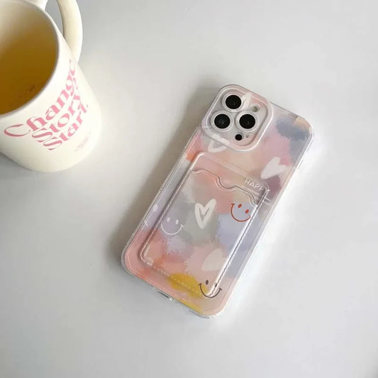 Cartoon Card Slot Anti Knock Back Cover for iPhone 15 14 13 Plus 12 11 Pro Max Soft Case for iPhone 7 8 Plus Se 2020 X XR XS Max