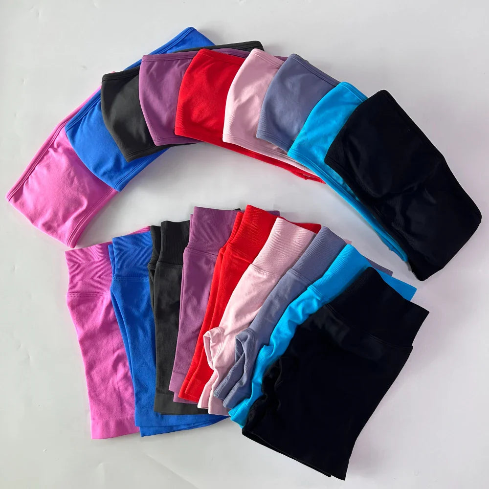 2 Pieces Yoga Set Women Backless Bandeau Sports Bra Scrunch Shorts Yoga Clothing Workout Clothes Outfits Sets Gym Set
