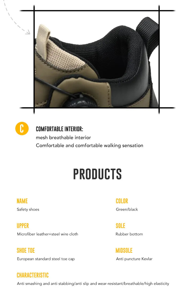 Men's Work Shoes Steel Resistant Anti-Puncture Anti-smash Toe Boots Slip Light Weight Safety Shoes Comfortable Men Shoes 40-46