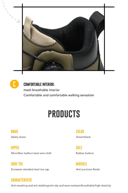 Men's Work Shoes Steel Resistant Anti-Puncture Anti-smash Toe Boots Slip Light Weight Safety Shoes Comfortable Men Shoes 40-46