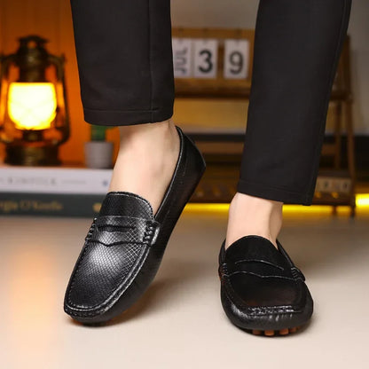 Mocassins Masculinos de Couro Azul de Luxo Moda Casual Confortável para Homens Designer Sapatos Slip-on Planos Masculinos zapatos hombre