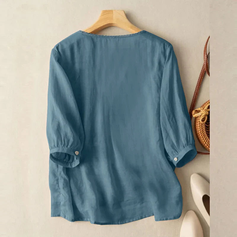 Elegant Women Embroidered Blouses Autumn 2024 3/4 Puff Sleeve Transparent Blusas Mujer Casual Vintage Cotton Shirts Tops