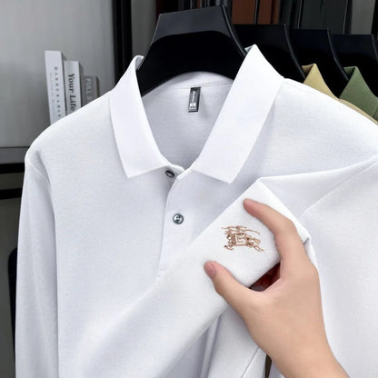 100% cotton long sleeve polo shirt spring and autumn fashion casual luxury brand exquisite embroidery lapel T-shirt new men wear