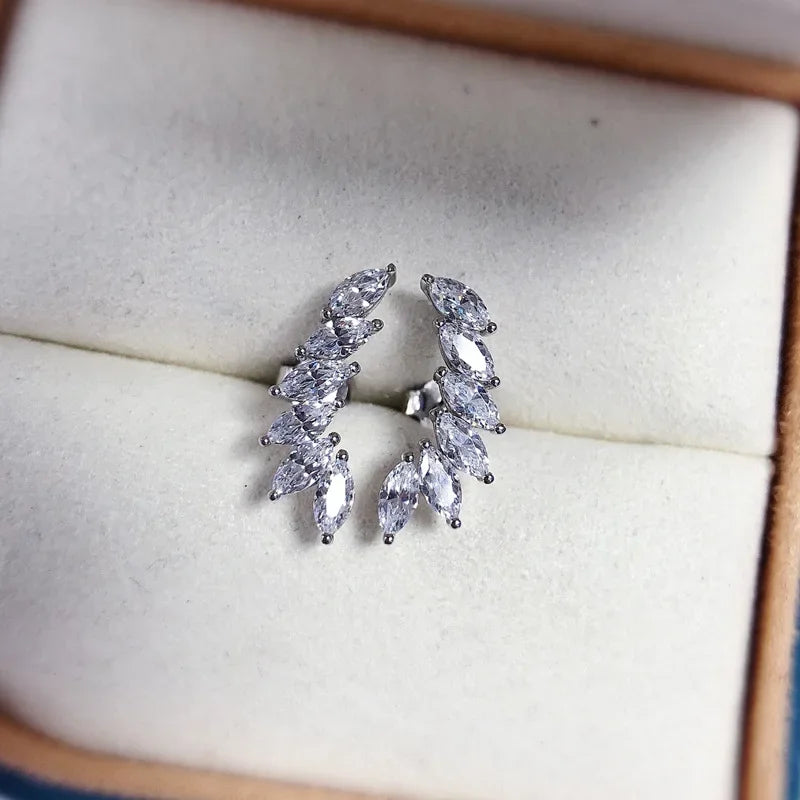 Luxury Solid Platinum PT950 18K gold rose gold Earrings Feather horse eye diamonds simple and elegant earrings with diamonds