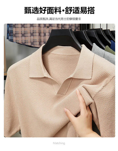 Men's Stretch 100% Cotton Polo Shirt - Pineapple Knit Seagull Collar, Breathable Short Sleeve Tee with Flexible M-4XL 6 Colors