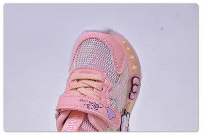 Kids'Casual Shoes Girls Led Light Cartoon PU Leather Fashion Sport Flat Bottom Shoes Breathable White Pink Size 21-30