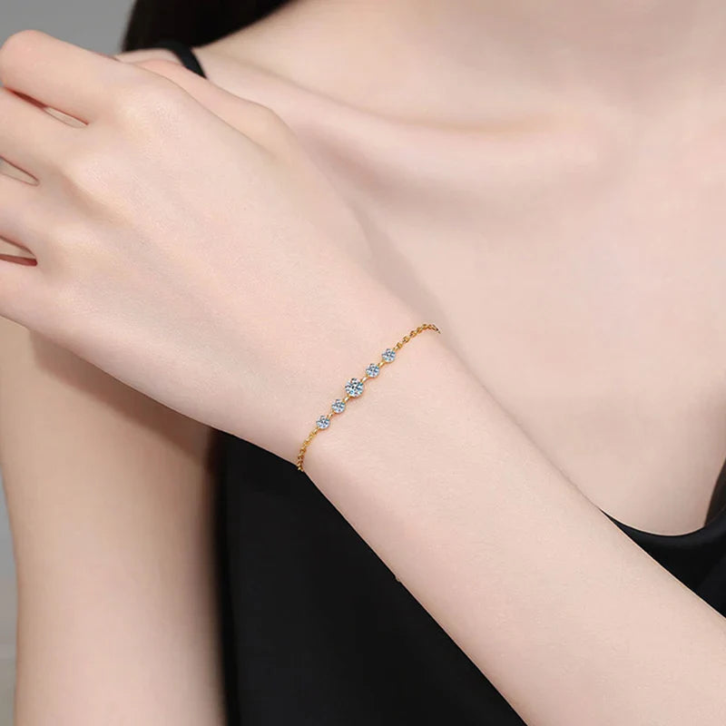 Dainty Full 2/2.5/3mm D Color Moissanite Diamond Link Bracelet for Woman 925 Silver Plated 18k Adjustable Chain Bracelets