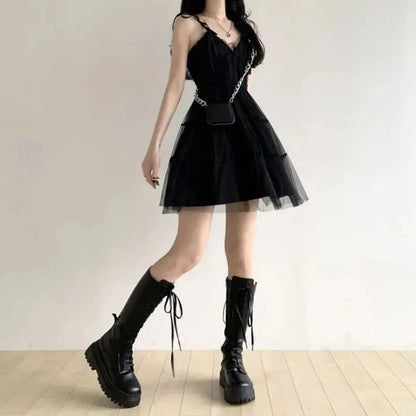 Y2k Black Mesh Women's Ball Gown Dresses 2025 New Sleeveless Strapless V-neck Party Sexy Mini Dress for Womens