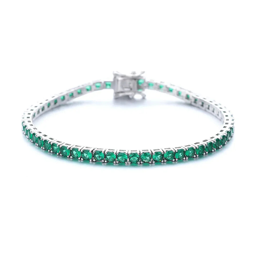 Fine Jewelry Pave 3MM Emerald Green Cubic Zircon Hip Hop Rock Chain For Women/Men Real 925 Silver Metal Tennis Bracelet
