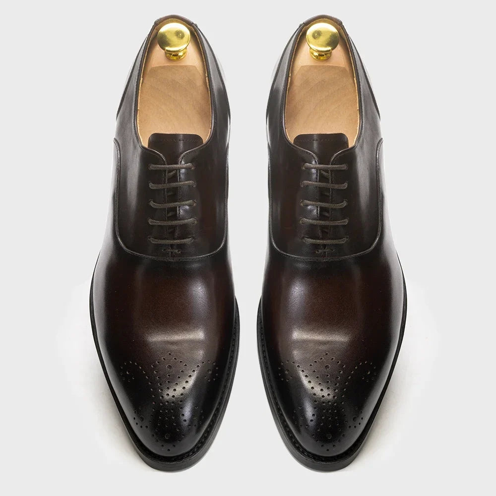 Men's Classic Italian Style Genuine Leather Oxfords Dress Shoes Lace-Up Black/Brown Business Office Wedding Formal Footwear