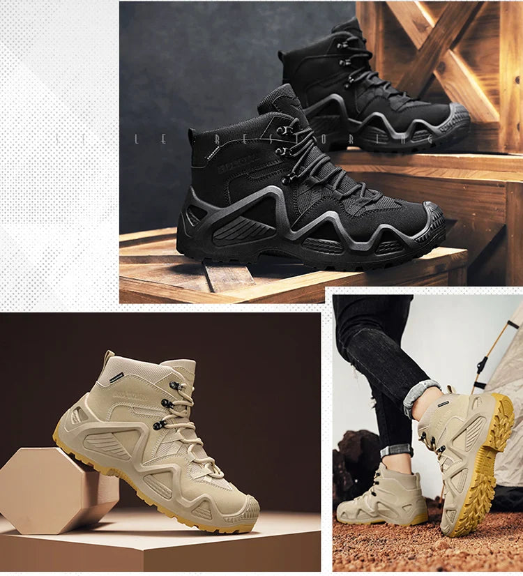 Men's winter high top shoes mid top waterproof and anti slip hiking shoes ultra light work boots tactical boots desert boots