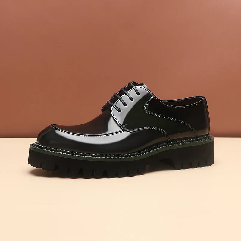 Spring and Autumn New Men's Business Casual Shoes Genuine Leather Thick Soled Round Toe British Formal Derby Shoes