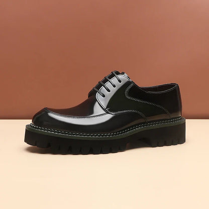 Spring and Autumn New Men's Business Casual Shoes Genuine Leather Thick Soled Round Toe British Formal Derby Shoes
