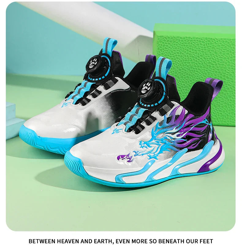 New waterproof leather-top rotary buckle children's sports casual shoes breathable running shoes for primary school students