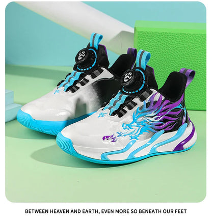 New waterproof leather-top rotary buckle children's sports casual shoes breathable running shoes for primary school students