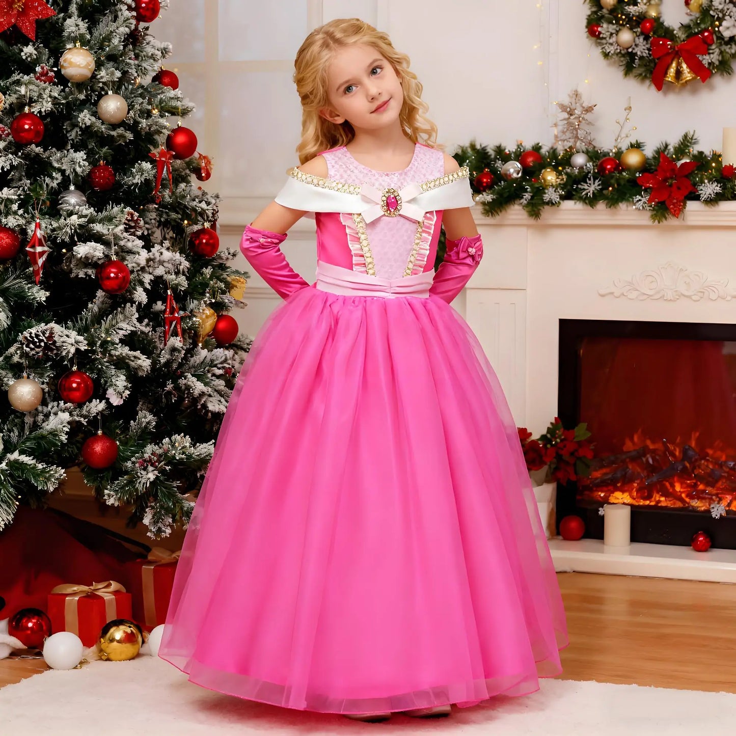 2025 Girls Princess Dress Cosplay Aurora Costume Carnival Birthday Party Pink Sleeping Beauty Dresses Kids Clothes Dress Up
