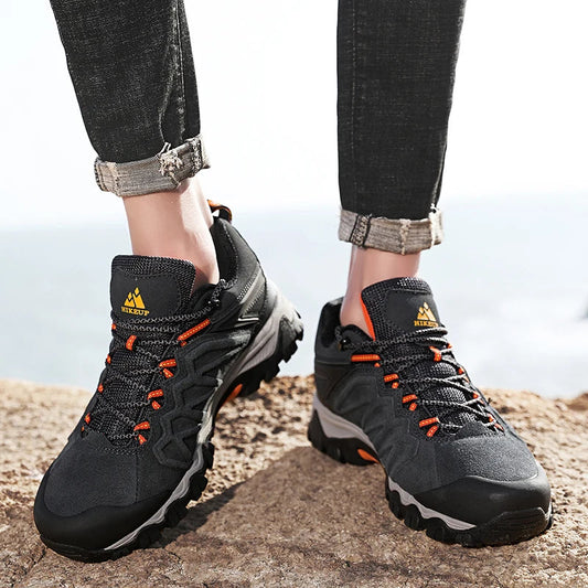 Sapatos de Caminhada em Couro de Alta Qualidade Duráveis para Esportes ao Ar Livre Masculinos Sapatos de Trekking em Couro Tênis de Escalada e Caça com Cadarço