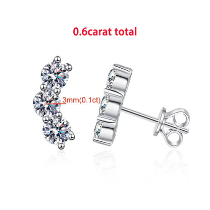 3/5-stone Smile Full Moissanite Diamond Stud Earring with Certificates 925 Sterling Silver Sparkling Diamond Earrings for Women