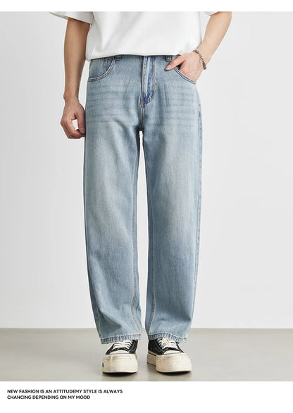 Men's Straight Jeans 2025 Summer New Thin Denim Trousers Casual Loose Outdoor Wide-leg Pants Fashion Nine-point Pants 28-36