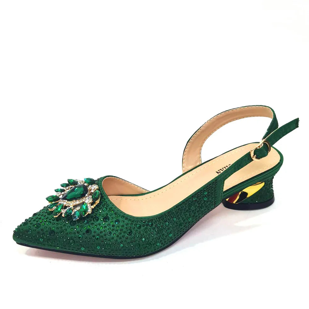 Sandálias Azul Royal Femininas Scarpin de Luxo Salto Médio Design de Strass Sapatos e Bolsas para Festa