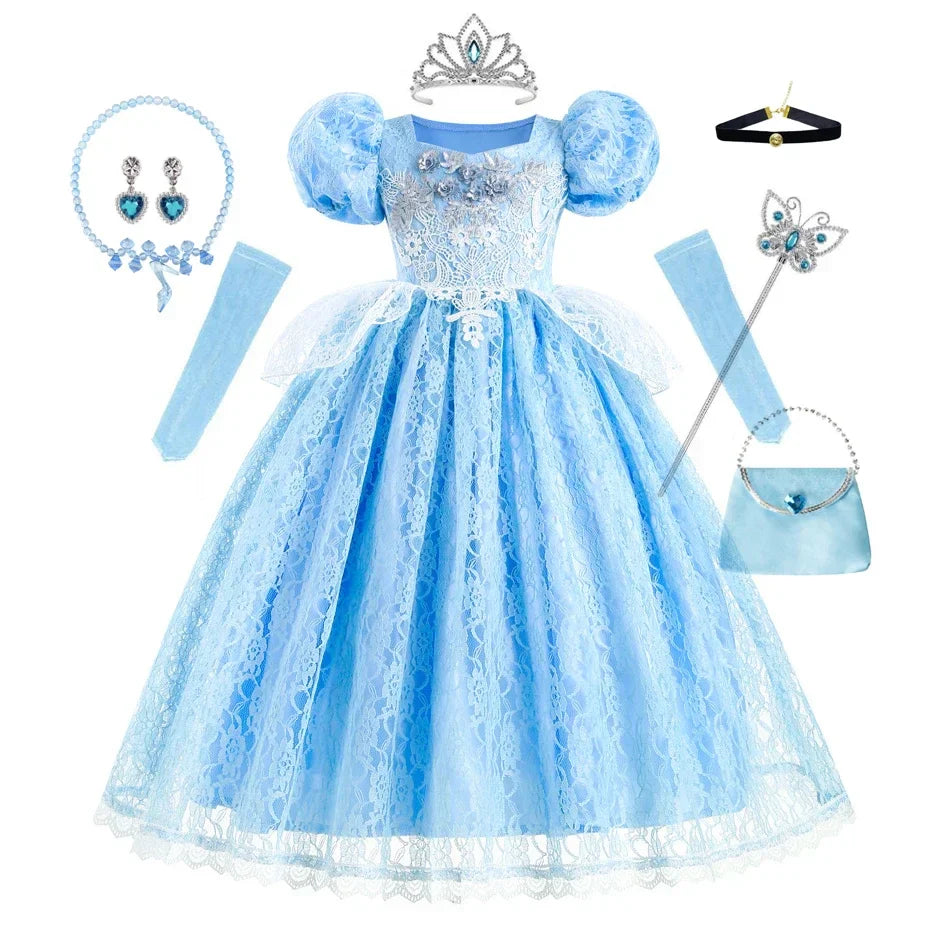Girls Cinderella Cosplay Costume For Children Baby Girl Kids Halloween Birthday Party Dress Princess Costume