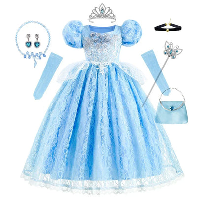 Girls Cinderella Cosplay Costume For Children Baby Girl Kids Halloween Birthday Party Dress Princess Costume