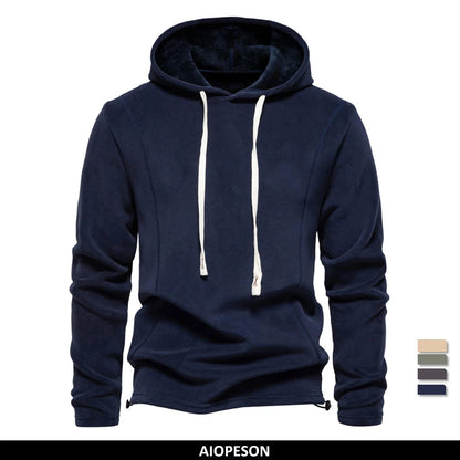 Mens Winter Solid Fleece Hoody High Quality Warm Casual Drawstring Hat Sweatshirt Soft Shell Hoodies for Men