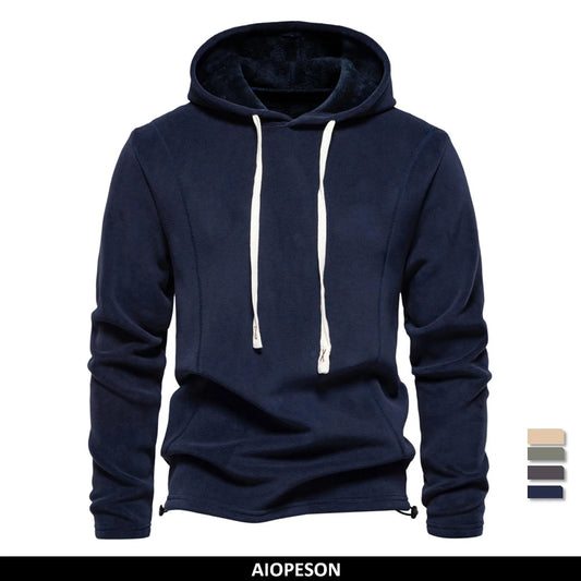 Mens Winter Solid Fleece Hoody High Quality Warm Casual Drawstring Hat Sweatshirt Soft Shell Hoodies for Men