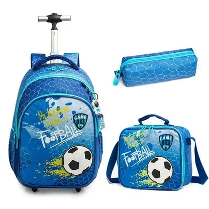 Children's Wheeled Backpack Bag Set with Lunch Box School Rolling Backpack Bag with Wheels School Trolley Backpack Bag for Girls