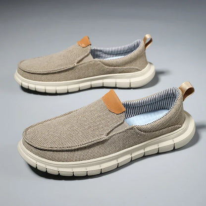 Sapatilhas casuais masculinas de lona estilo britânico, para uso externo, mocassins, moda slip-on, sapatilhas macias e simples, confortáveis, feitas à mão, sapatos de barco para dirigir, sapatos de grife
