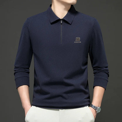High Quality Polo Shirtspring and Autumn Long Sleeved Men's T-shirt Printed Pattern New Business Casual Solid Color Loos T-shirt