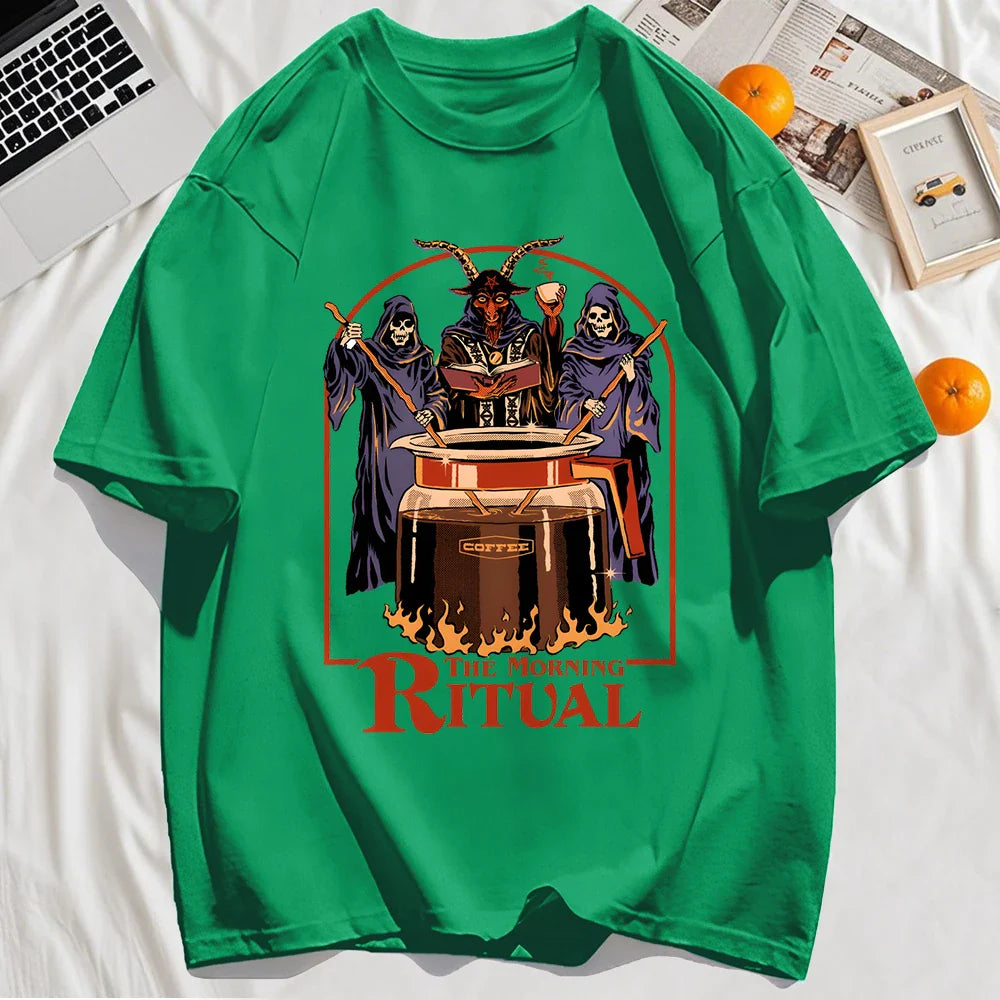 The Morning Ritual Prints Men T-Shirt Summer Breathable Cotton Loose T Shirts All-Match O-Neck Soft Unisex Top