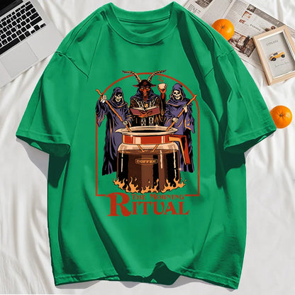 The Morning Ritual Prints Men T-Shirt Summer Breathable Cotton Loose T Shirts All-Match O-Neck Soft Unisex Top