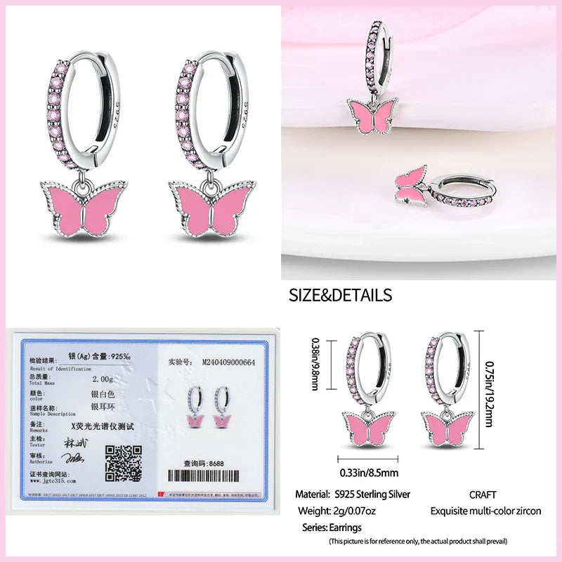 Earrings For Womens 925 Silver Color Pink Rainbow Horse Bear Bee Double Hoop Earrings Fine Engagement Anniversary Jewelry Gifts