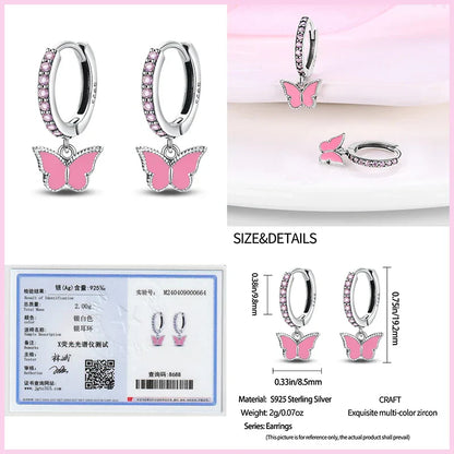 Earrings For Womens 925 Silver Color Pink Rainbow Horse Bear Bee Double Hoop Earrings Fine Engagement Anniversary Jewelry Gifts