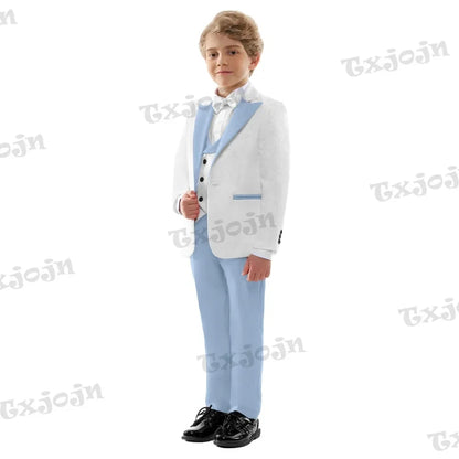 Sky Blue Child 4 Pieces Suits Handsome Children's Ring Bearer Wedding Set Comfortable Formal Slim Fit Suit For Award Ceremony
