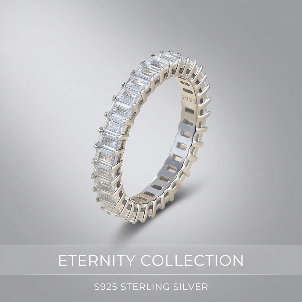 Emerald Cut Moissanite Eternity Ring 925 Sterling Silver Wedding Band D VVS Lab Grow Created Moissanite Rings for Women