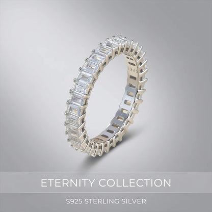 Emerald Cut Moissanite Eternity Ring 925 Sterling Silver Wedding Band D VVS Lab Grow Created Moissanite Rings for Women