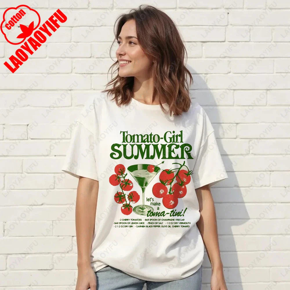 Vintage Italian Tomato Cotton Graphic Tshirt Summer Shirt Women Top Italy Vacation Aesthetic Tomato Girl Market Style