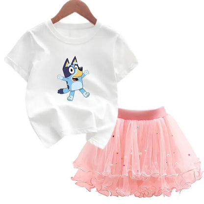 2Pcs/Set Girl Dress Kid Birthday Clothes Party Princess Dress Cartoon T-shirt+Tutu Skirt Summer Evening Christmas Gift