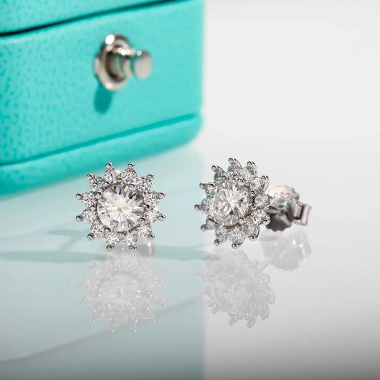 1 Carat Total D Color Moissanite Diamond Sunflower Earrings For Women 925 Sterling Silver Stud Earrings Wholesale