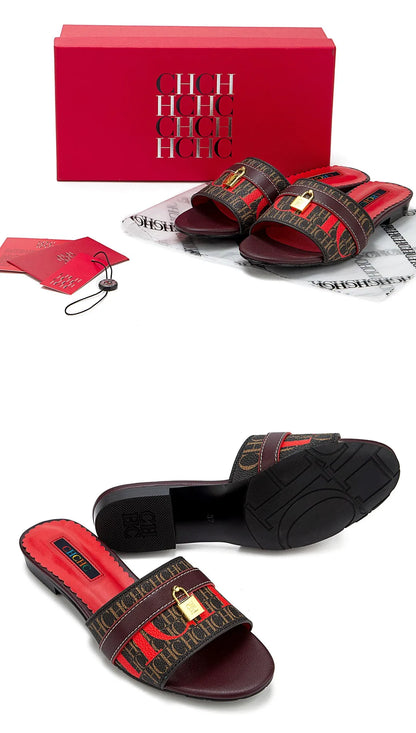High Quality Metal Lock Monogram Print Women's Low Heeled Slippers Delicate and Versatile Women's Fashion Slippers
