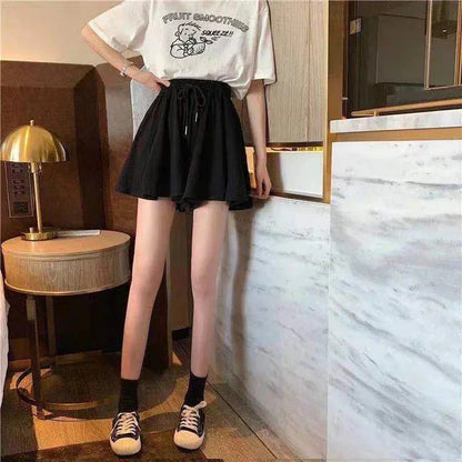 5Xl Summer Shorts Skirts Women Elastic High Waist Casual Wide Leg Shorts Korean A Line Loose Mini Skirt Black Short Pants