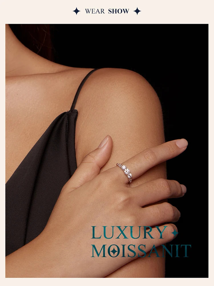 Round Moissanite Ring for Women, White Gold Plated D Color VVS1 Lab Diamond 925 Sterling Silver Engagement Ring