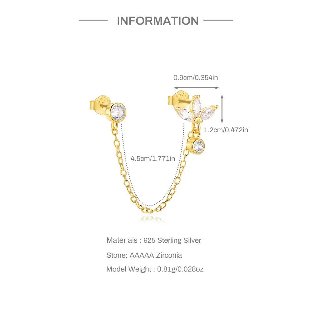 1PC 925 Sterling Silver Horse Eye Chain Tassel Zircon Drop Earrings For Women Ins Minimalism Geometric Earrings Gift