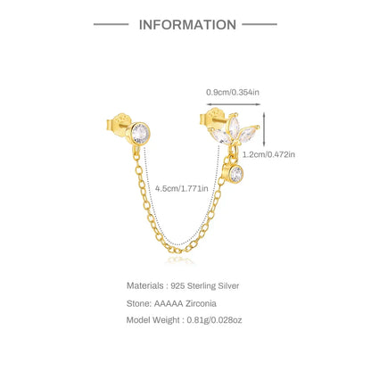 1PC 925 Sterling Silver Horse Eye Chain Tassel Zircon Drop Earrings For Women Ins Minimalism Geometric Earrings Gift