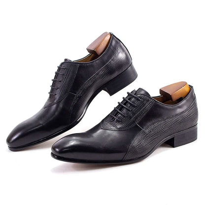 Luxury Genuine Leather Men's Dress Shoes Oxford Handmade Formal Office Business Wedding Classic Lace-Up Footwear