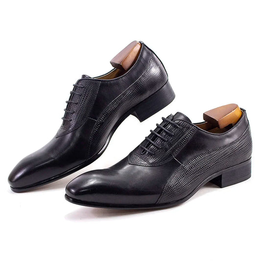 Luxury Genuine Leather Men's Dress Shoes Oxford Handmade Formal Office Business Wedding Classic Lace-Up Footwear